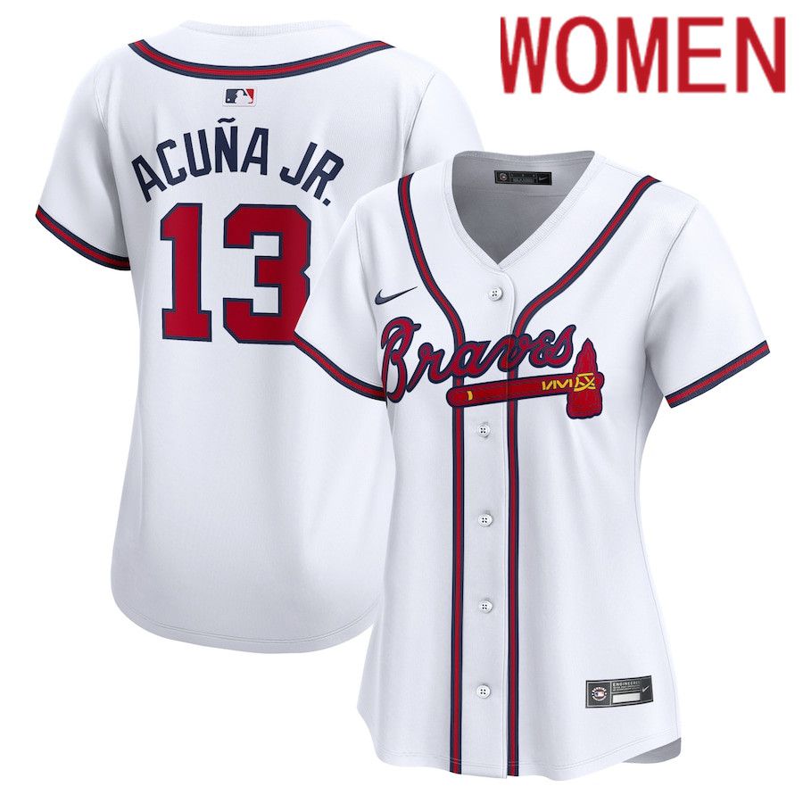 Women Atlanta Braves 13 Ronald Acuna Nike White Home Limited Player MLB Jersey